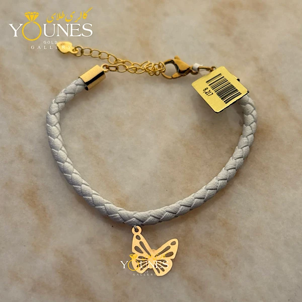 دستبند چرم شاپرک طلا